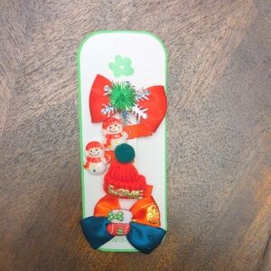 Festive Hair Bow Set with Snowman Hair Clips Set of 5